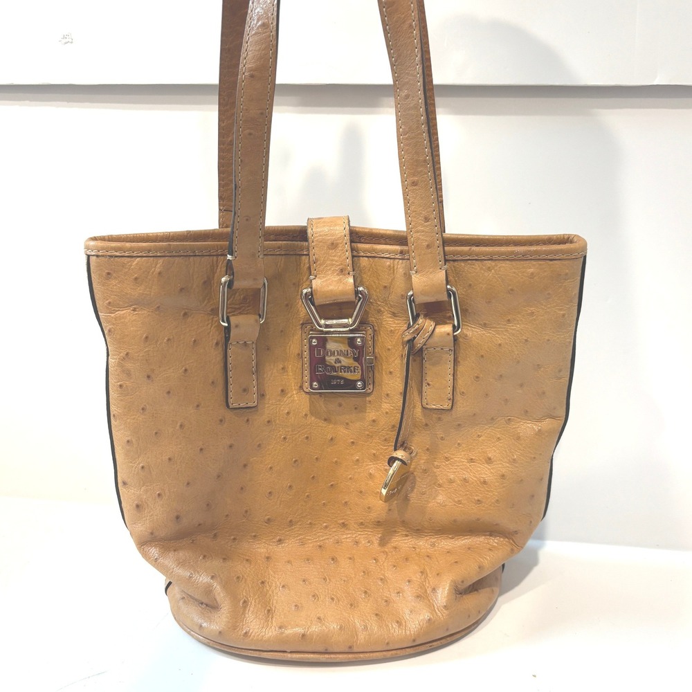 Dooney & Bourke Tan Ostrich Embossed Leather Tote Shoulder Bag Gold Hardware